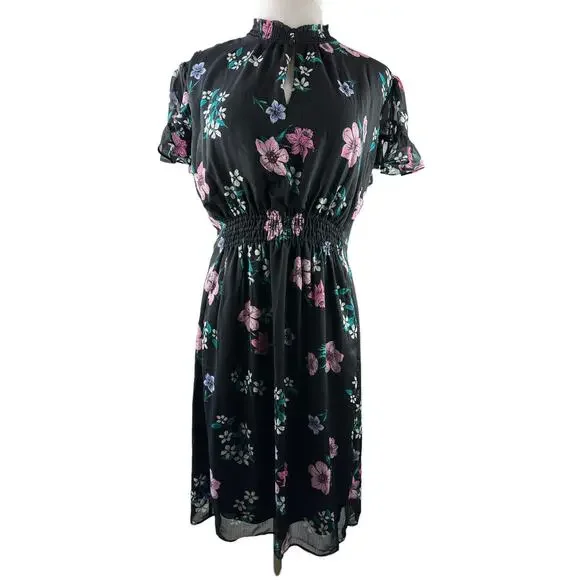 NWT Lane Bryant Floral Dress Black Smocked Keyhole Chiffon Plus Size 24 P - Picture 12 of 13